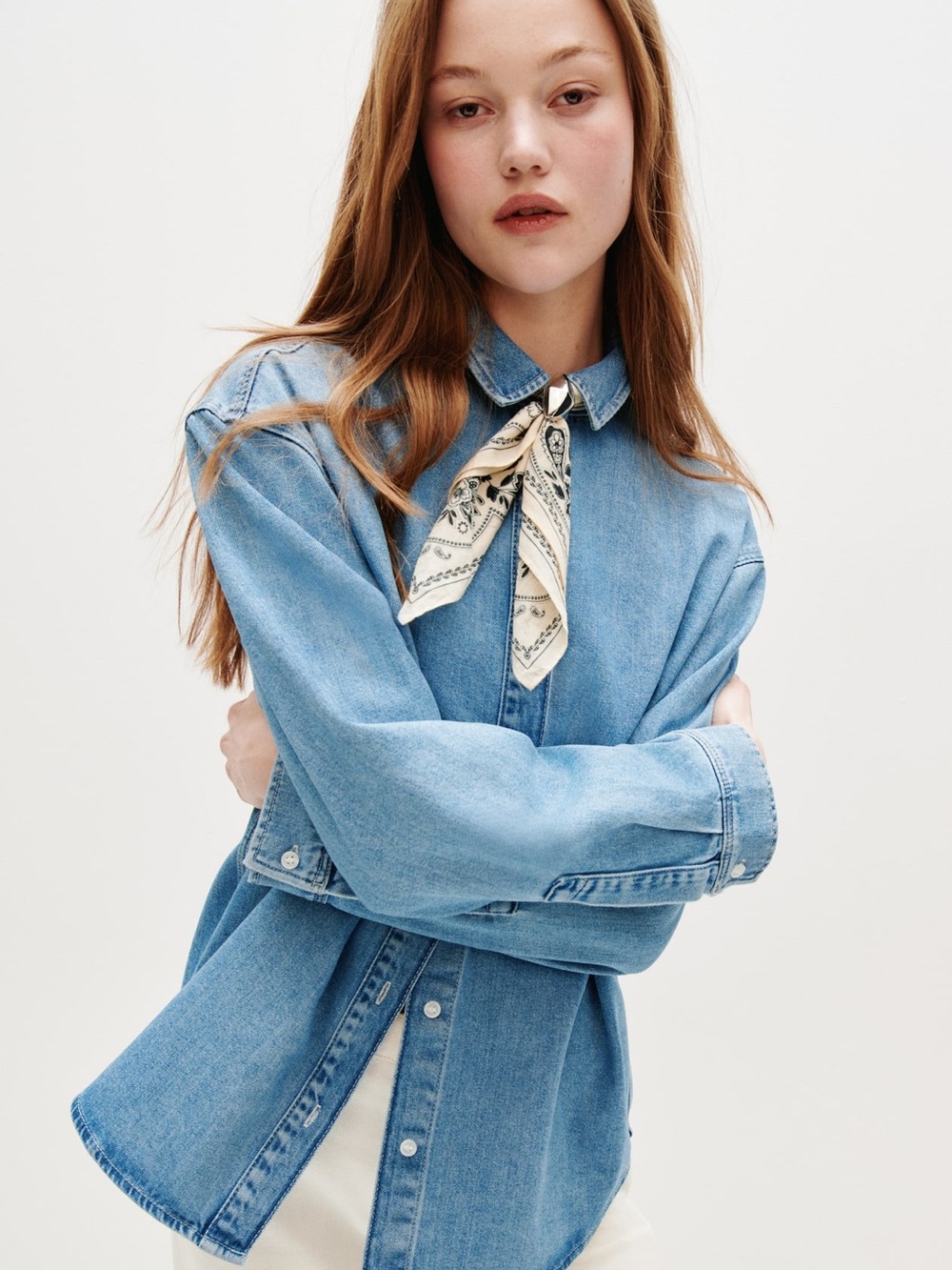 NWOT H&M Light Blue Oversized Denim Button-Down Shirt, Size XL